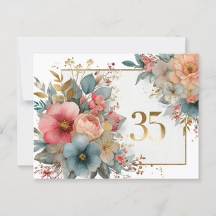 Carte Postale Cadre floral avec numéro 35 pour anniversaire