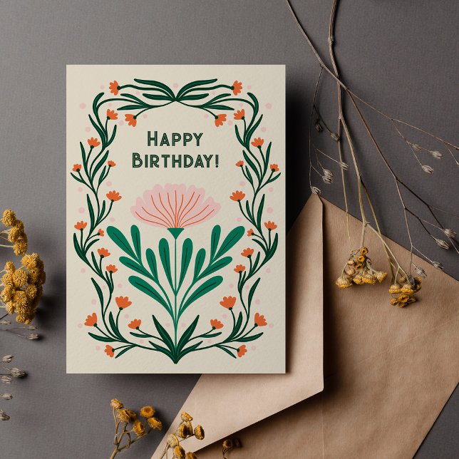 Carte Postale Cadre floral élégant de Joyeux Anniversaire (Créateur téléchargé)