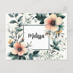 Carte Postale Cadre floral personnalisé, conception aquarelle