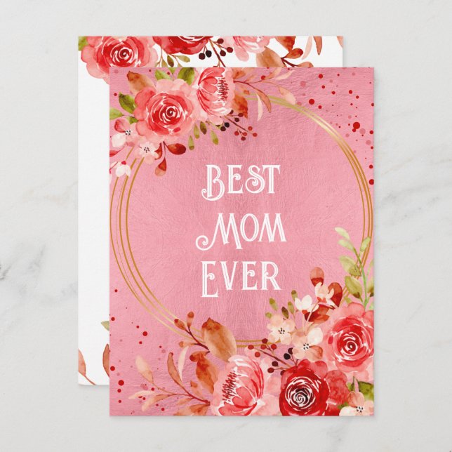 Carte Postale Cadre floral Pivoine rose Meilleure maman pour tou (Devant / Derrière)