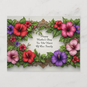 Carte Postale Cadre floral vintage avec bordure d'hibiscus