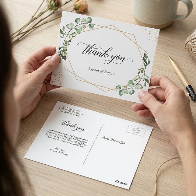 Carte Postale Cadre géométrique doré à feuilles d'eucalyptus Mer (Créateur téléchargé)