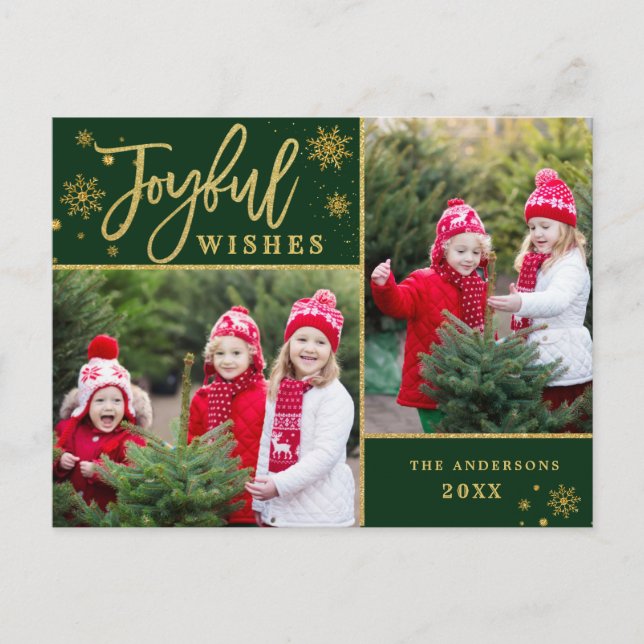 Carte Postale Cadre Or Joyeux Modern Script 2 PHOTO Salutation (Devant)