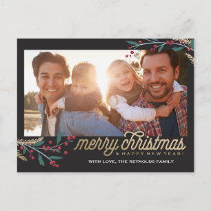 Carte Postale Cadre photo Gold Red Berries   Joyeux Noël