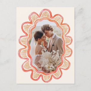 Carte Postale Cadre photo ovale à pétoncle orange peint à la mai