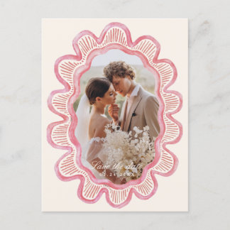 Carte Postale Cadre photo ovale rose paille peint à la main