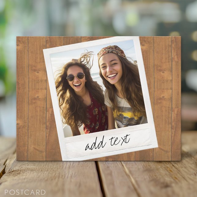 Carte Postale Cadre photo rustique avec Instagram Carré et bois (Custom Personalized Photo Collage Postcard)