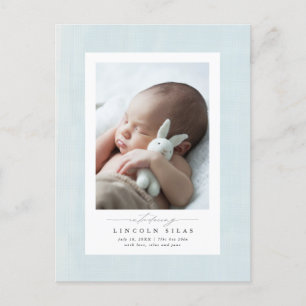 Carte Postale Cadre texturé bleu doux nouveaux faire-part bébé