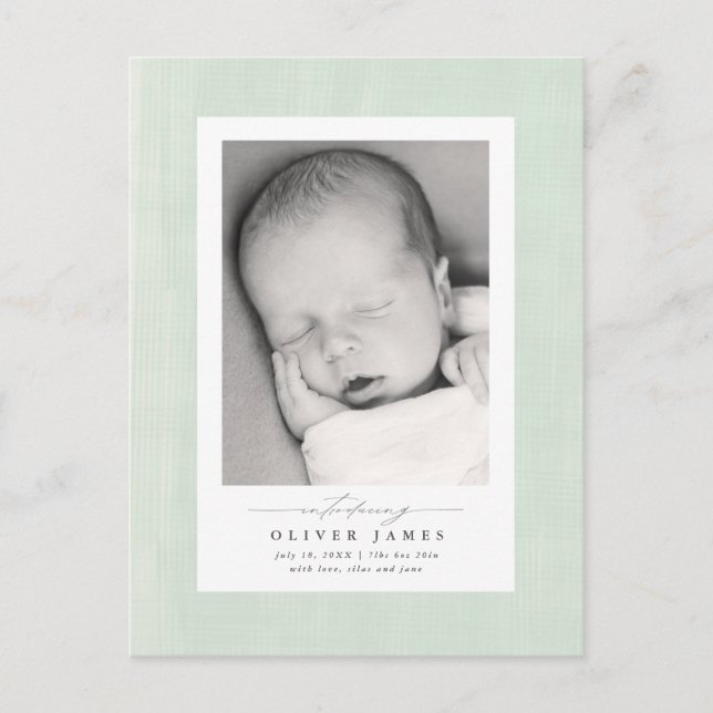 Carte Postale Cadre texturé doux nouveaux faire-part bébé (Devant)