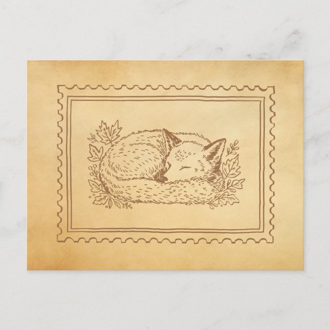 Carte postale Cadre Timbre Renard Automne (Devant)