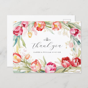 Carte Postale cadre tulipes aquarelle mariage merci