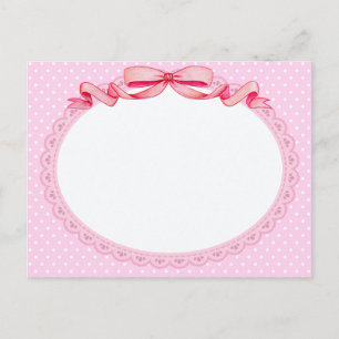 Carte Postale Cadre vintage rose à pois et à festons avec noeud