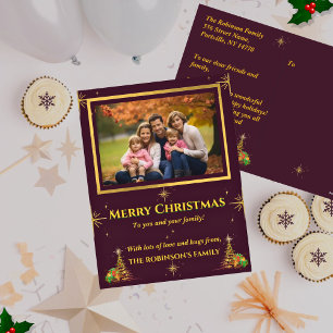 Carte postale Cadres d'or et étoiles Noël