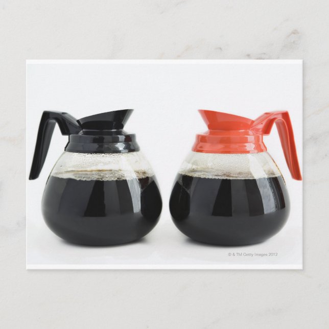 Carte Postale Caf. et Decaf. Pots de café en blanc. (Devant)