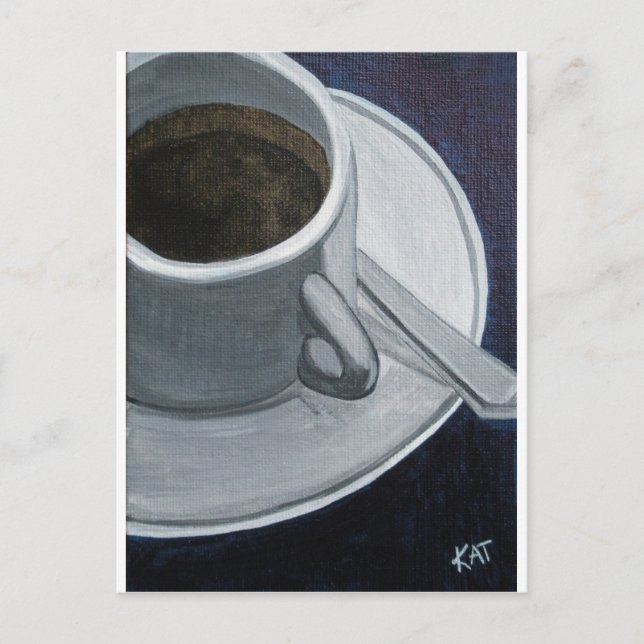 Carte Postale Café 5x7 acrylique sur tableau en toile, @Kathleen (Devant)