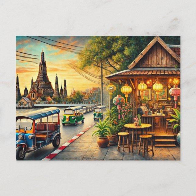 Carte Postale Café à Bangkok Thaïlande Wat Arun (Devant)
