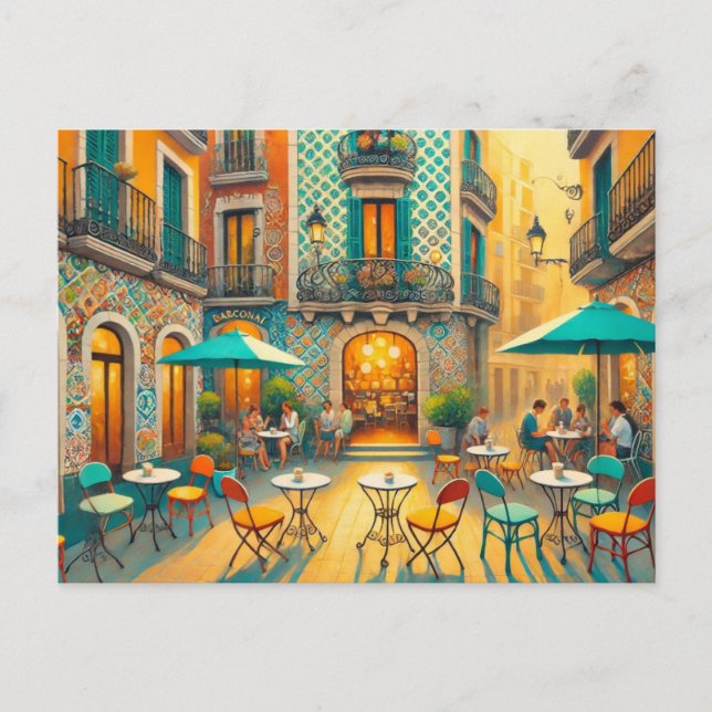 Carte Postale Café à Barcelone Espagne (Devant)