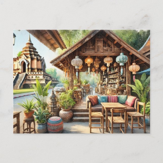 Carte Postale Café à Chiang Mai Wat Chedi Luang (Devant)