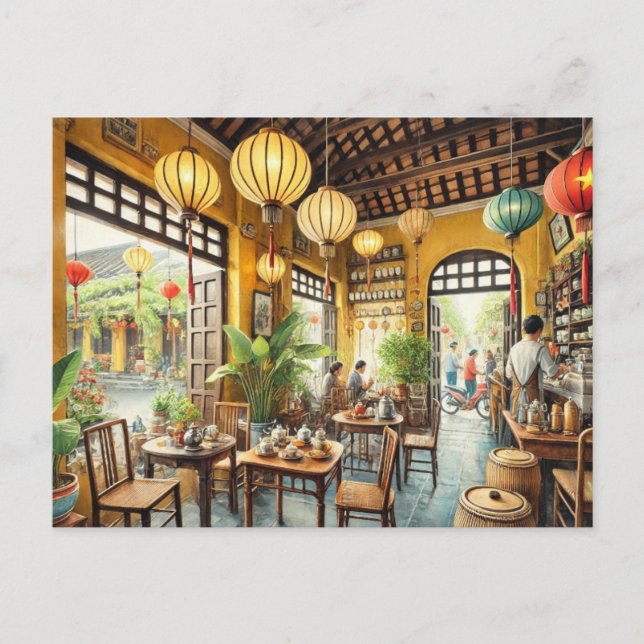 Carte Postale Café à Hoi An Vietnam Watercolor Painting (Devant)