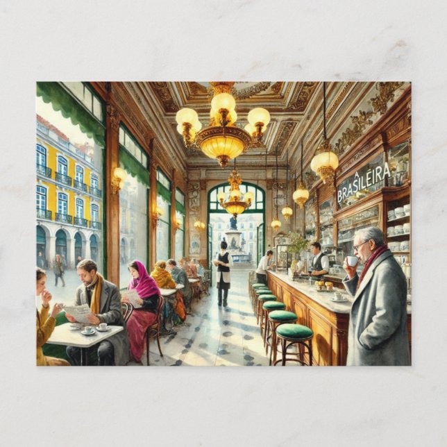 Carte Postale Café à Lisbonne aquarelle (Devant)