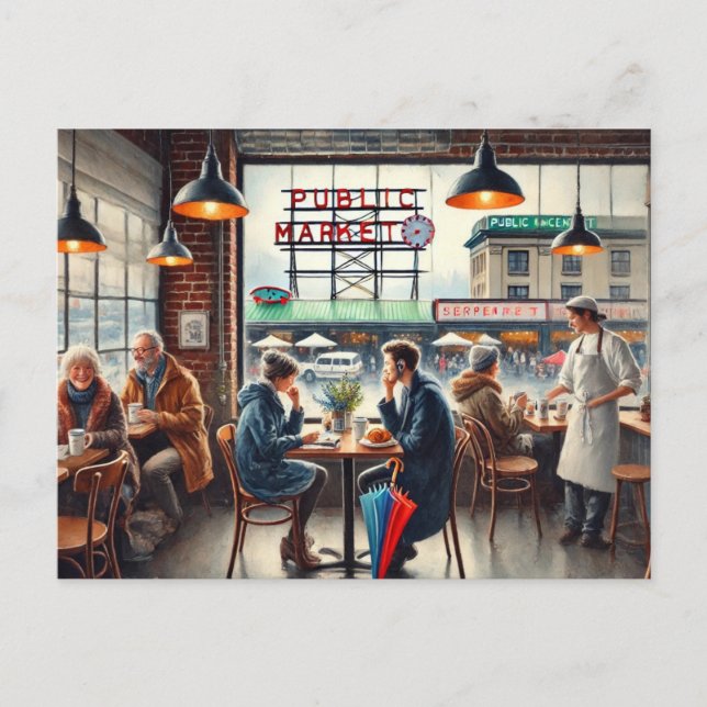Carte Postale Café à Rainy Seattle (Devant)