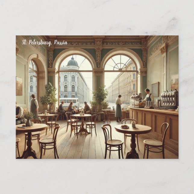 Carte Postale Café à Saint-Pétersbourg Russie (Devant)