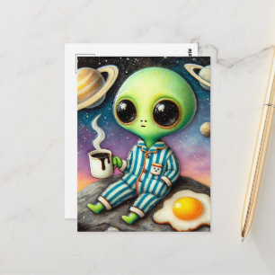Carte Postale Café Alien Avec Oeuf
