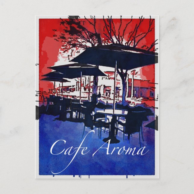 Carte Postale Café Aroma Sidewalk Café Red Blue Pop Art Design (Devant)