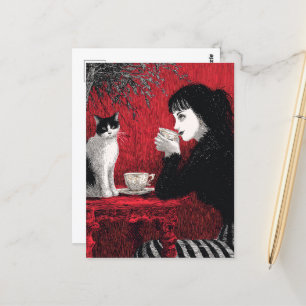 Carte Postale Café avec chat
