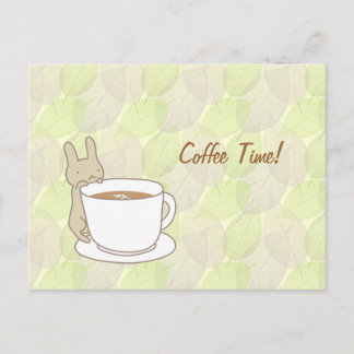 Carte Postale Café avec un lapin mignon