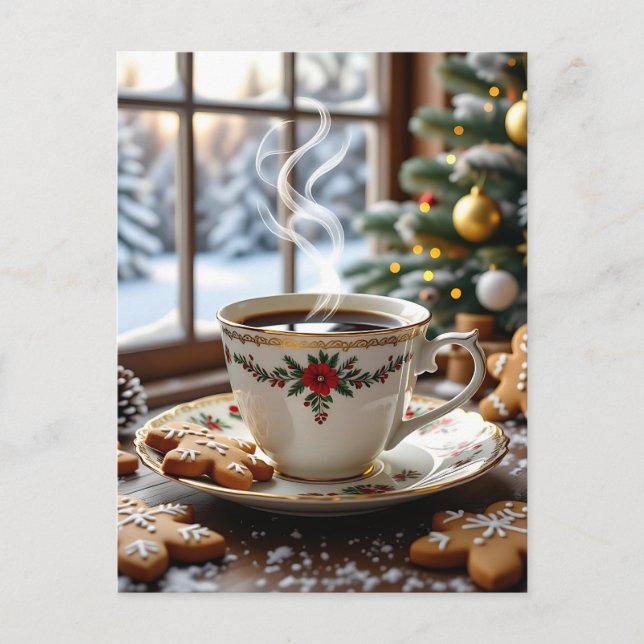 Carte Postale Café chaud et pain d'épices Cookies Noël (Devant)