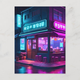 Carte Postale Café Coréen Neon LoFi Art