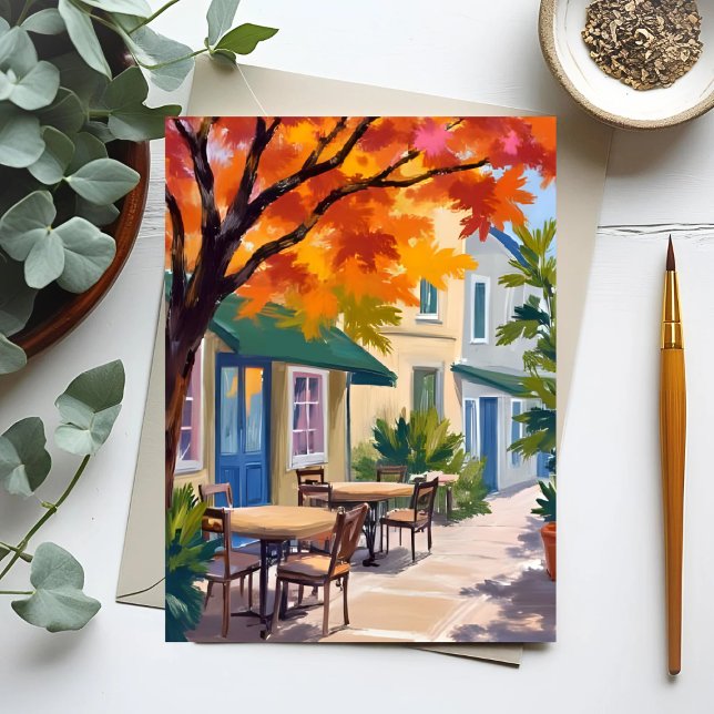 Carte Postale Café d'automne Aquarelle Feuillage d'automne (Créateur téléchargé)