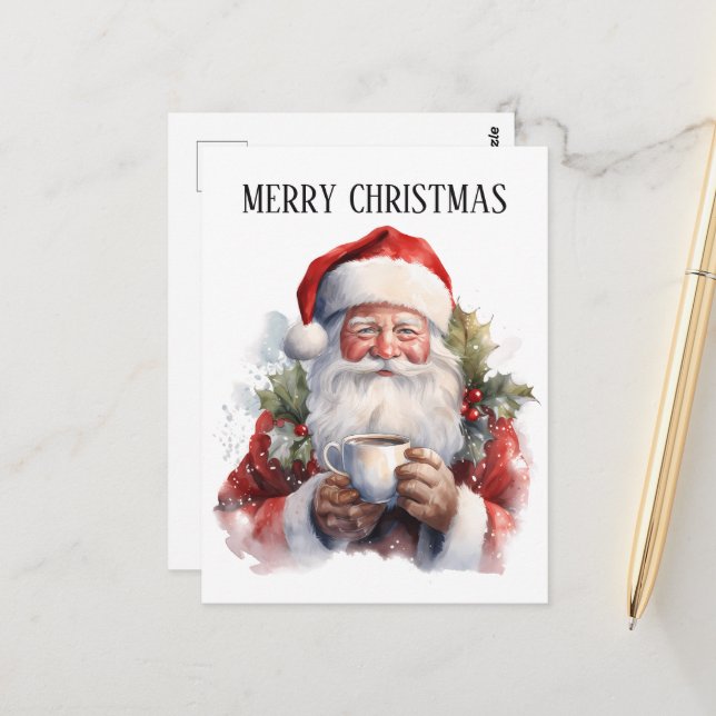 Carte Postale café de Noël festif Père Noël ajouter du texte (Devant/Arrière en situation)