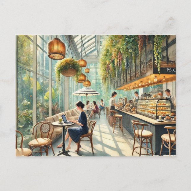 Carte Postale Café en peinture aquarelle à Singapour (Devant)