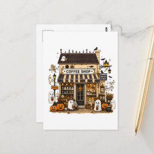 Carte Postale Café fantôme Brew Boo Halloween Café Vintage