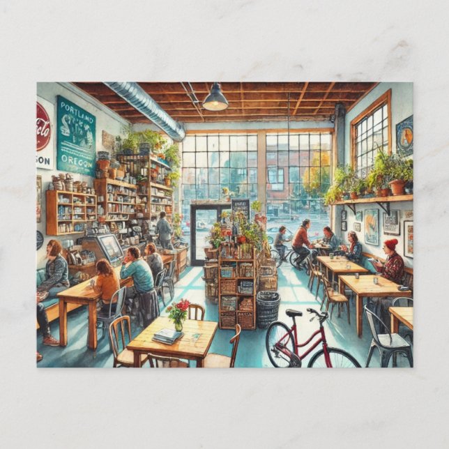 Carte Postale Café indépendant à Portland Oregon (Devant)