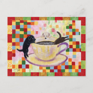 Carte Postale Café Labradors Peinture Mosaïque