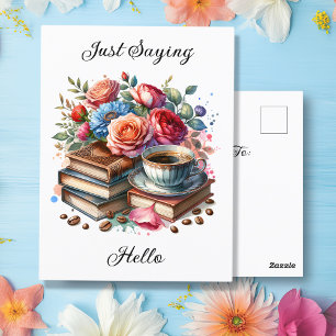 Carte Postale Café, livres et fleurs   Réfléchissez à votre suje