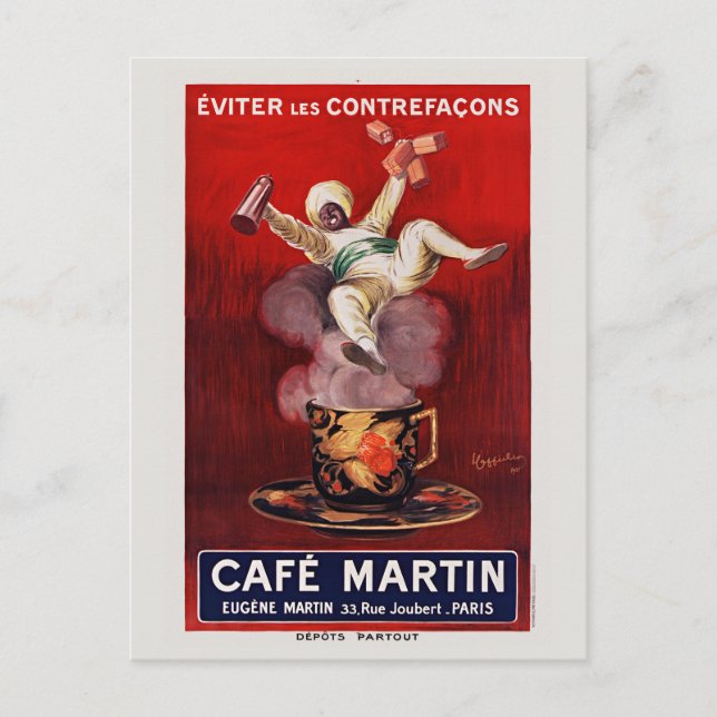 Carte Postale Cafe Martin Poster vintage Art déco français 1921 (Devant)