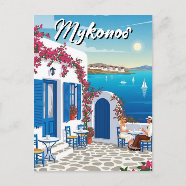 Carte Postale Cafe Mykonos Grèce Cyclades Voyage (Devant)