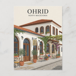 Carte Postale Café Ohrid façade Macédoine du Nord
