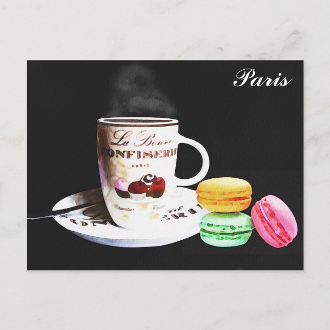 Carte Postale Cafe Paris France Café Café Macarons Aquarelle (Devant)