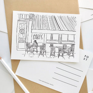 Carte postale Café Paris noir et blanc