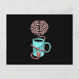 Carte Postale Café pour le cerveau. Illustration amusante du caf