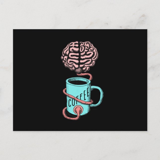 Carte Postale Café pour le cerveau. Illustration amusante du caf (Devant)