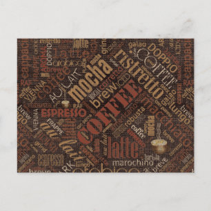 Carte Postale Café sur Burlap Word Cloud Brown ID283