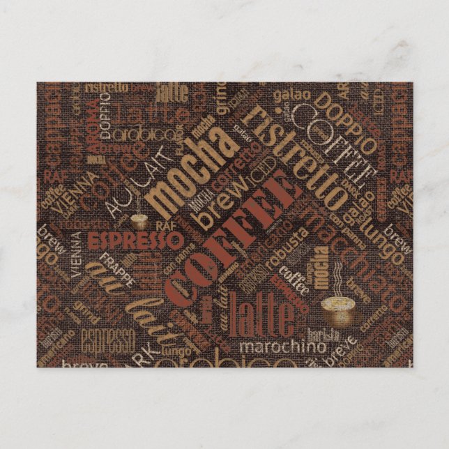 Carte Postale Café sur Burlap Word Cloud Brown ID283 (Devant)