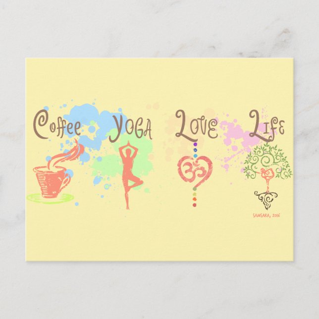 Carte Postale Café Yoga Love Life Paint Splatter (Devant)