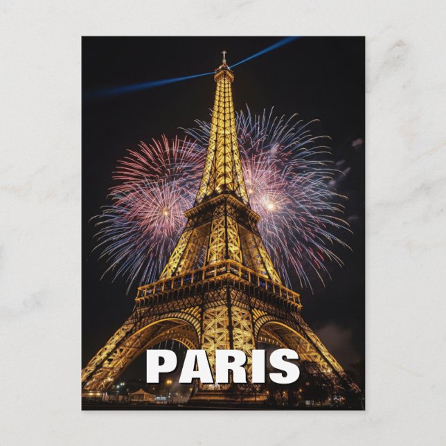 Carte postale Cafés Tour Eiffel Paris Feux d'artif (Devant)